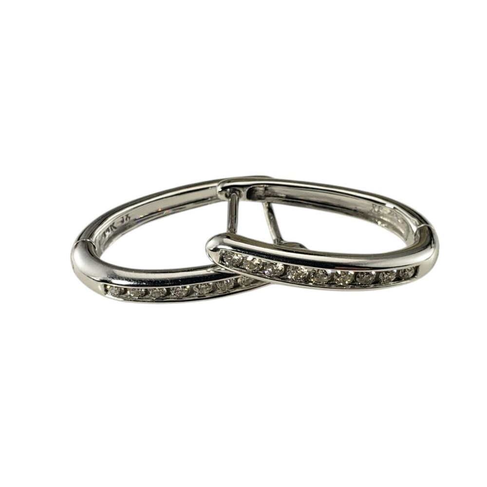 14 Karat White Gold Diamond Oval Hoop Earrings #19435